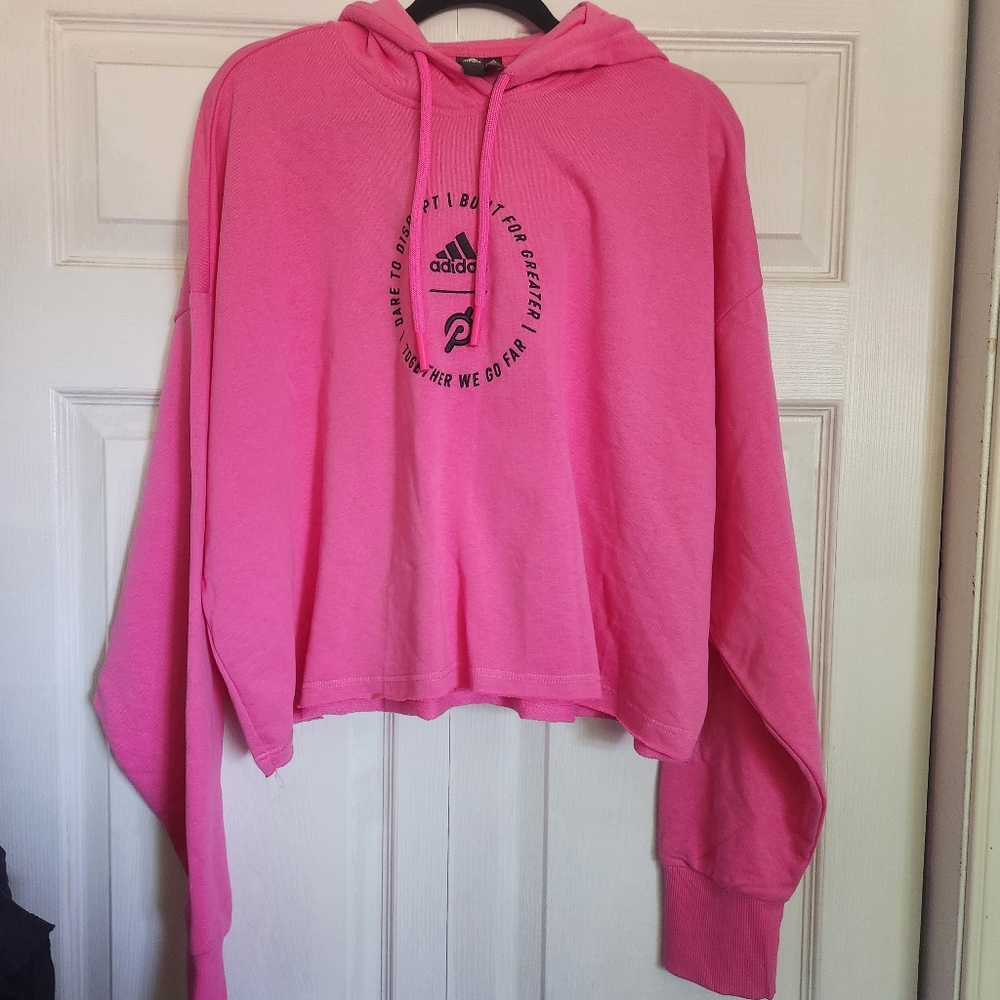 Adidas Cropped Oversized Hoodie XL 20/22 Pink Athleisure Street Style - Picture 4 of 12